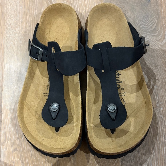 Betula by Birkenstock Black Strap Sandals with Tan Footbed - Picture 10 of 10